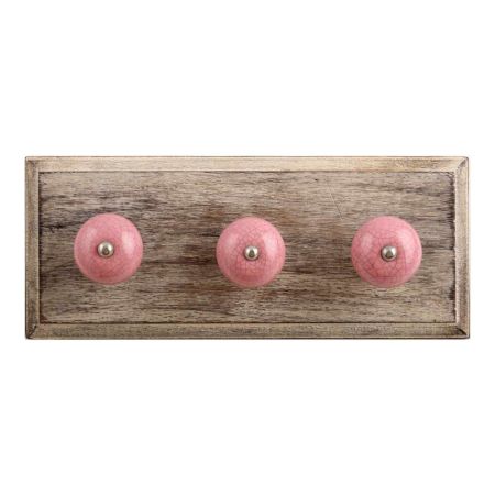 Pink Crackle Ceramic Wooden Hooks